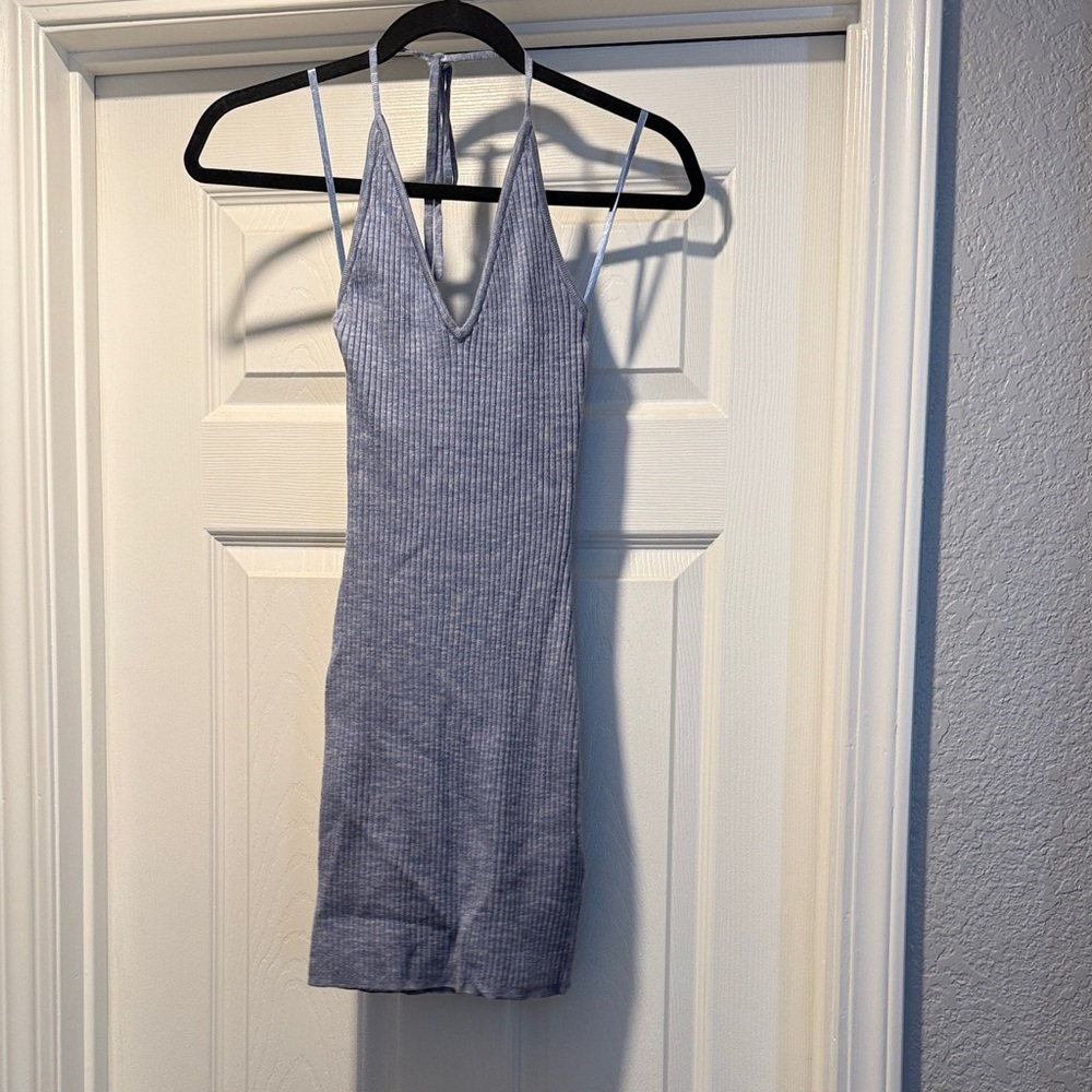 Elegant Blue Halter Dress